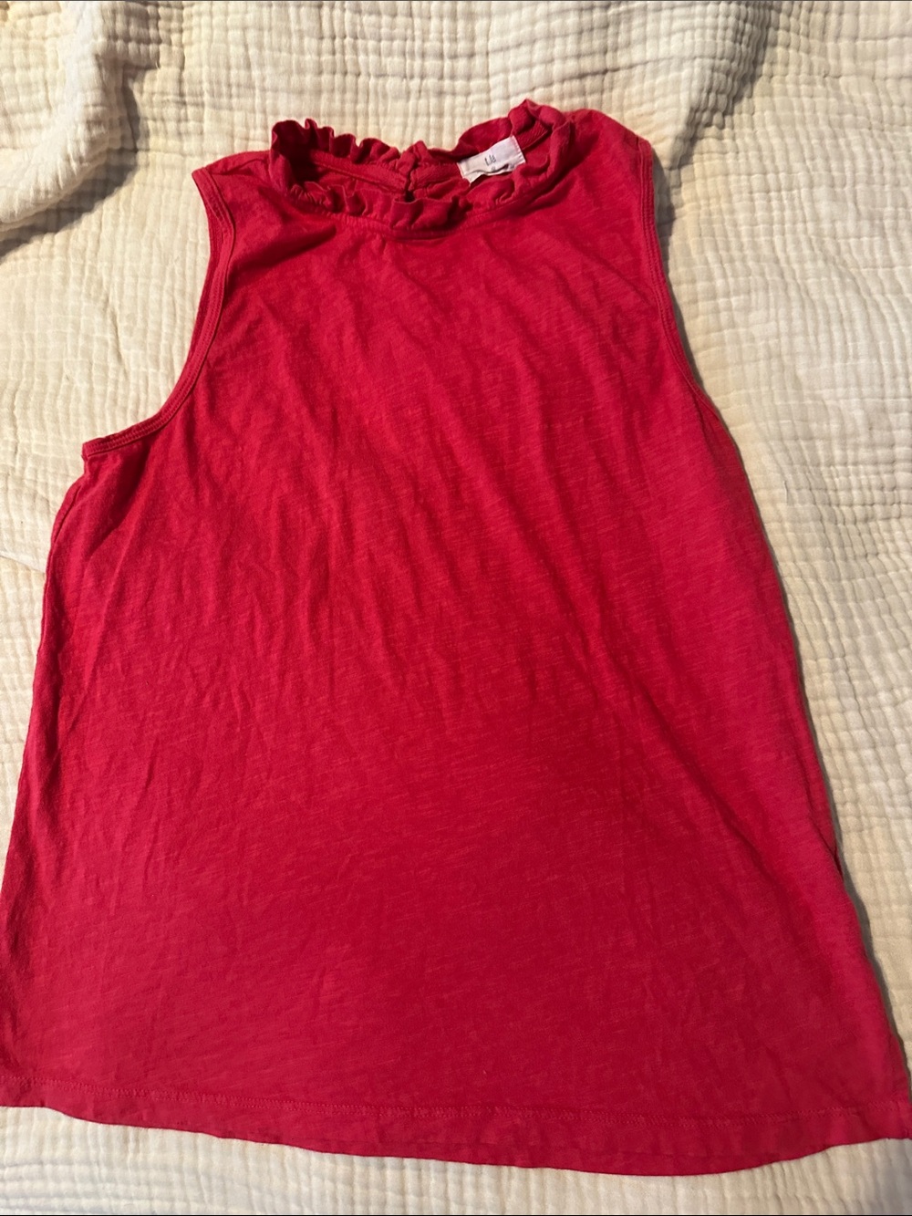 T.La Sleeveless Ruffle Neck Tank Top in Bright Pink